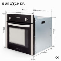 EuroChef 60cm Stainless Built-in 70L Grill 8 Function Fan Forced Electric Wall Oven Appliances Kings Warehouse 
