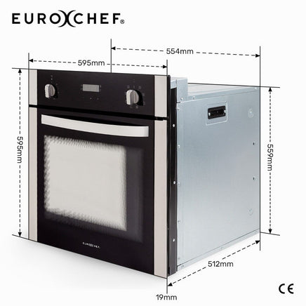 EuroChef 60cm Stainless Built-in 70L Grill 8 Function Fan Forced Electric Wall Oven Appliances Kings Warehouse 