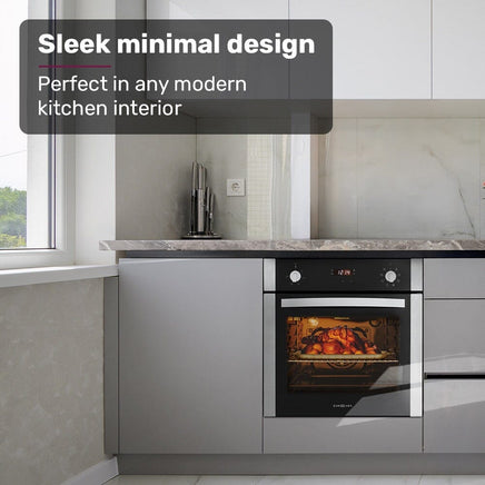 EuroChef 60cm Stainless Built-in 70L Grill 8 Function Fan Forced Electric Wall Oven Appliances Kings Warehouse 