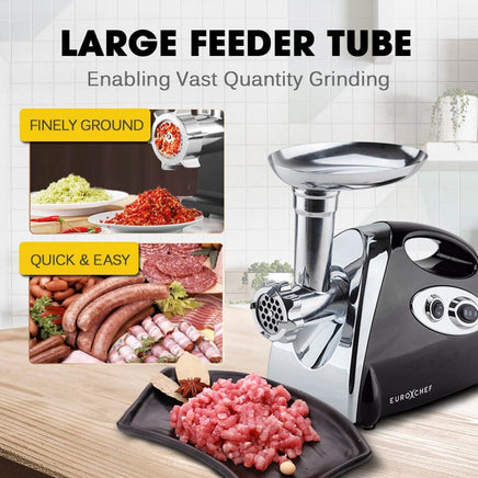 EUROCHEF Electric Meat Grinder, Stainless Steel Mincer Sausage Filler Kibbe Maker, Black Appliances Kings Warehouse 