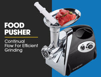EUROCHEF Electric Meat Grinder, Stainless Steel Mincer Sausage Filler Kibbe Maker, Black Appliances Kings Warehouse 