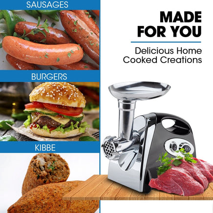 EUROCHEF Electric Meat Grinder, Stainless Steel Mincer Sausage Filler Kibbe Maker, Black Appliances Kings Warehouse 