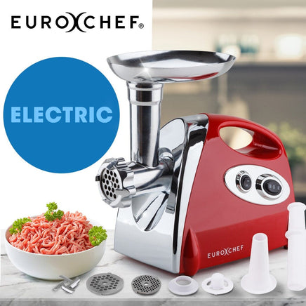 EUROCHEF Electric Meat Grinder, Stainless Steel Mincer Sausage Filler Kibbe Maker, Red Appliances Kings Warehouse 