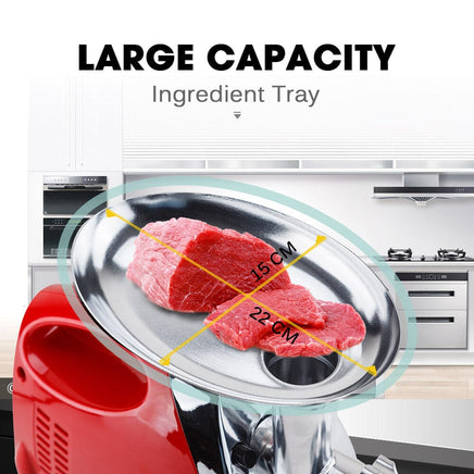 EUROCHEF Electric Meat Grinder, Stainless Steel Mincer Sausage Filler Kibbe Maker, Red Appliances Kings Warehouse 
