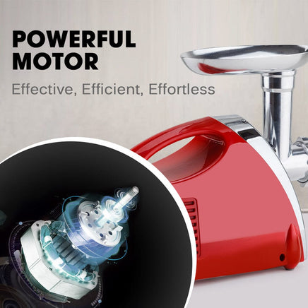 EUROCHEF Electric Meat Grinder, Stainless Steel Mincer Sausage Filler Kibbe Maker, Red Appliances Kings Warehouse 