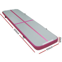 Everfit 3m x 1m Air Track Mat Gymnastic Tumbling Pink and Grey Sports & Fitness Kings Warehouse 
