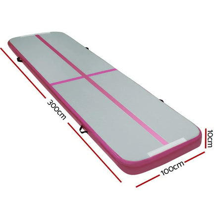 Everfit 3m x 1m Air Track Mat Gymnastic Tumbling Pink and Grey Sports & Fitness Kings Warehouse 