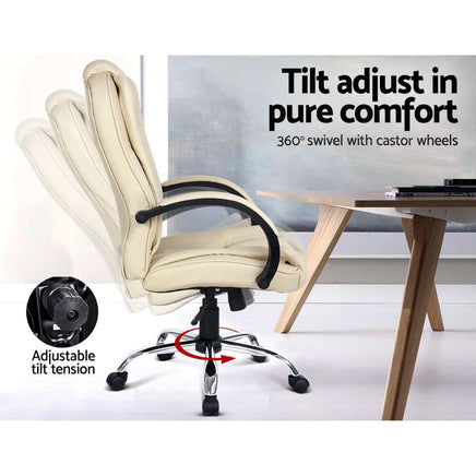Executive Office Chair Leather Tilt Beige Furniture Kings Warehouse 