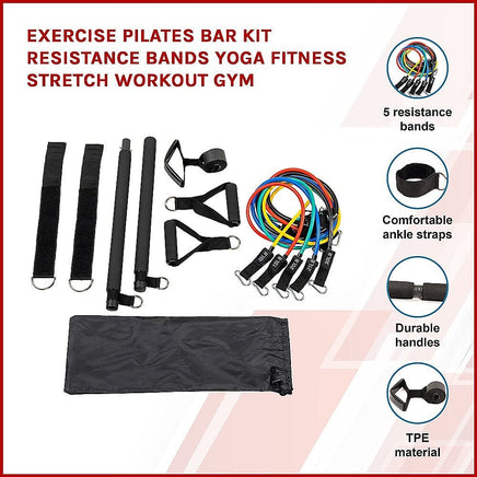 Exercise Pilates Bar Kit Resistance Bands Yoga Fitness Stretch Workout Gym Sports & Fitness Kings Warehouse 
