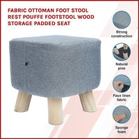 Fabric Ottoman Foot Stool Rest Pouffe Footstool Wood Storage Padded Seat KingsWarehouse 