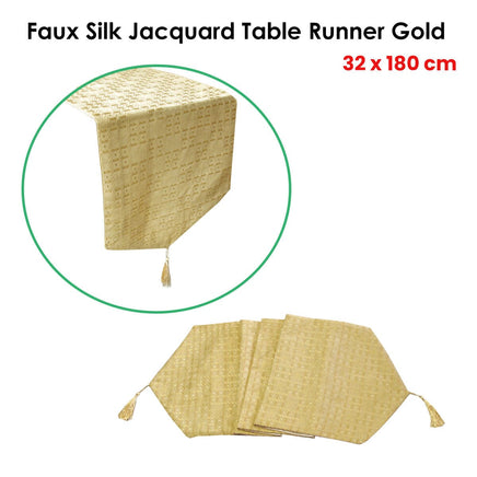 Faux Silk Jacquard Table Runner Gold 32 x 180 cm Home & Garden Kings Warehouse 