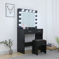 Fidel Vanity Set with Cushioned Stool and Lighted Mirror- Black Furniture Kings Warehouse 