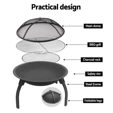 Fire Pit BBQ Charcoal Smoker Portable Outdoor Camping Pits Patio Fireplace 22" Home & Garden Kings Warehouse 