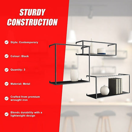 Floating Shelves Retro Industrial Ledge Black Metal Display Stand Furniture Kings Warehouse 