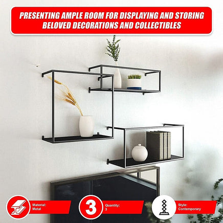 Floating Shelves Retro Industrial Ledge Black Metal Display Stand Furniture Kings Warehouse 