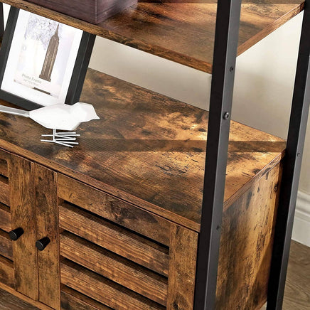 Floor-Standing Storage Cabinet and Cupboard with 2 Louvred Doors and 3 Shelves, Rustic Brown Furniture Kings Warehouse 