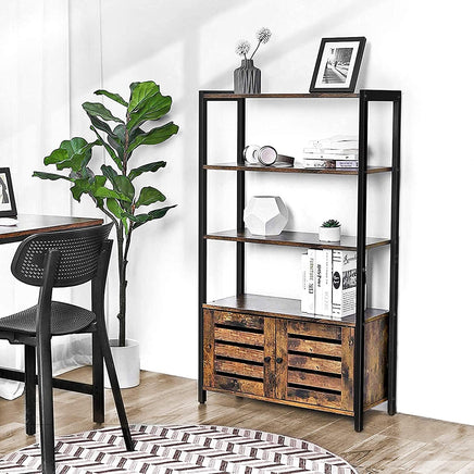 Floor-Standing Storage Cabinet and Cupboard with 2 Louvred Doors and 3 Shelves, Rustic Brown Furniture Kings Warehouse 