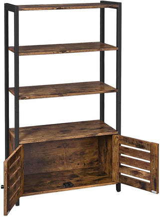 Floor-Standing Storage Cabinet and Cupboard with 2 Louvred Doors and 3 Shelves, Rustic Brown Furniture Kings Warehouse 
