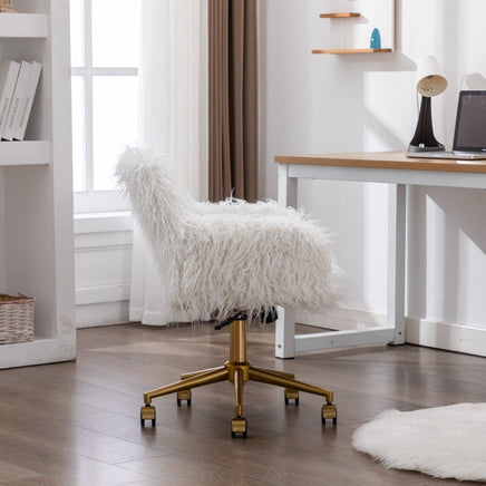 Fluffy Office Chair Faux Fur Modern Swivel Desk Chair for Women And Girls-White Furniture Kings Warehouse 