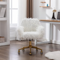 Fluffy Office Chair Faux Fur Modern Swivel Desk Chair for Women And Girls-White Furniture Kings Warehouse 