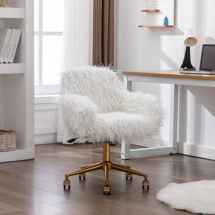 Fluffy Office Chair Faux Fur Modern Swivel Desk Chair for Women And Girls-White Furniture Kings Warehouse 