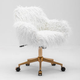 Fluffy Office Chair Faux Fur Modern Swivel Desk Chair for Women And Girls-White Furniture Kings Warehouse 