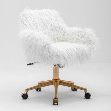 Fluffy Office Chair Faux Fur Modern Swivel Desk Chair for Women And Girls-White Furniture Kings Warehouse 