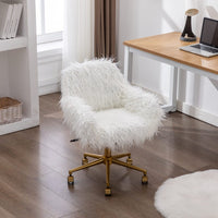 Fluffy Office Chair Faux Fur Modern Swivel Desk Chair for Women And Girls-White Kings Warehouse 