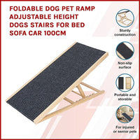 Foldable Dog Pet Ramp Adjustable Height Dogs Stairs for Bed Sofa Car 100cm Kings Warehouse 