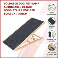Foldable Dog Pet Ramp Adjustable Height Dogs Stairs for Bed Sofa Car 100cm Pet Care Kings Warehouse 