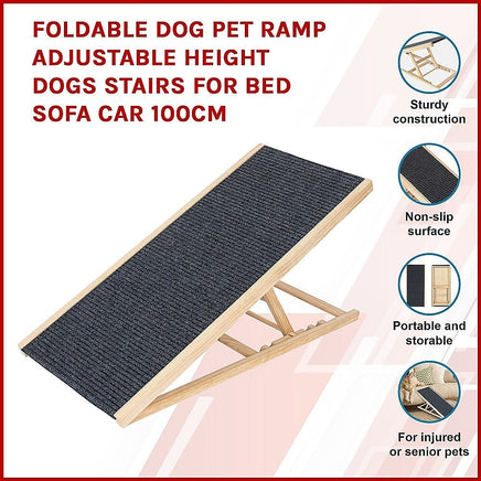 Foldable Dog Pet Ramp Adjustable Height Dogs Stairs for Bed Sofa Car 100cm Pet Care Kings Warehouse 