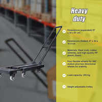 Foldable Hand Flatbed Trolley Cart 6 x 360 Degree Rotating Wheels with Maximum Load 200Kg Kings Warehouse 