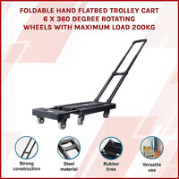 Foldable Hand Flatbed Trolley Cart 6 x 360 Degree Rotating Wheels with Maximum Load 200Kg Kings Warehouse 