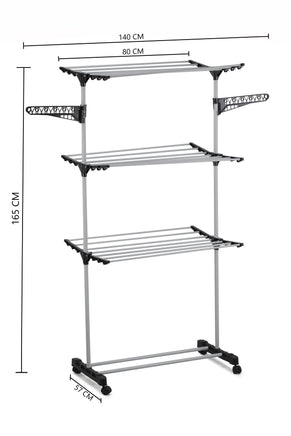 Folding 3 Tier Clothes Laundry Drying Rack with Stainless Steel Tubes for Indoor & Outdoor Home Home & Garden Kings Warehouse 