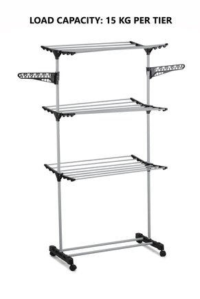 Folding 3 Tier Clothes Laundry Drying Rack with Stainless Steel Tubes for Indoor & Outdoor Home Home & Garden Kings Warehouse 