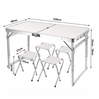 Folding Camping Table Aluminium Portable Picnic Outdoor BBQ Desk 4 Cloth Stool Furniture Kings Warehouse 