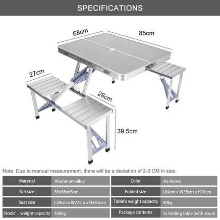 Folding Camping Table with Stools Set Portable Picnic Outdoor Garden BBQ Setting Outdoor Kings Warehouse 