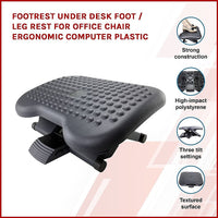 Footrest Under Desk Foot / Leg Rest for Office Chair Ergonomic Computer Plastic Furniture Kings Warehouse 