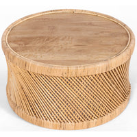 Freesia 80cm Round Coffee Table Mango Wood Top Rattan Frame - Natural living room Kings Warehouse 