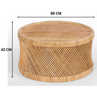 Freesia 80cm Round Coffee Table Mango Wood Top Rattan Frame - Natural living room Kings Warehouse 