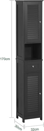 Freestanding Tall Bathroom Cabinet 170 x 32 x 30 cm (Black) Kings Warehouse 