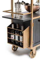 French Brass and Black Drinks Trolley Bar Cart with Bottle Rack Storage Kings Warehouse 