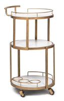 French Brass Round 3-tier White Marble Serving Drinks Trolley Bar Cart Home & Garden Kings Warehouse 