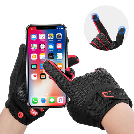 Full Finger MTB Gloves Large Size for Mountain Road Bike Breathable Red Rockbros Unisex Device Friendly Finger Material Anti Slip Kings Warehouse 