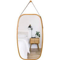Full Length Bathroom Wall Mount Hanging Bamboo Frame Mirror Adjustable Strap Wall Mirror Home Decor Kings Warehouse 
