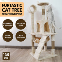 Furtastic 135cm Cat Tree Scratching Post - Beige Kings Warehouse 