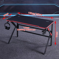Gaming Desk Desktop PC Computer Desks Desktop Racing Table Office Laptop Home K-Shaped Legs Black 140cm Furniture Kings Warehouse 
