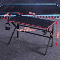 Gaming Desk Desktop PC Computer Desks Desktop Racing Table Office Laptop Home K-Shaped Legs Black 140cm Furniture Kings Warehouse 