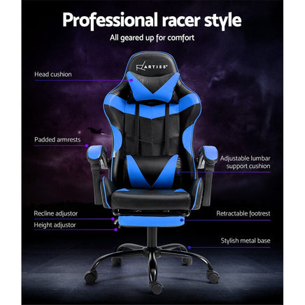 Gaming Office Chair Recliner Footrest Blue Furniture Kings Warehouse 