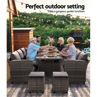 Garden 9-Seater Outdoor Dining Set Patio Furniture Wicker Lounge Table Chairs Big Discounts on Christmas Entertaining Kings Warehouse 